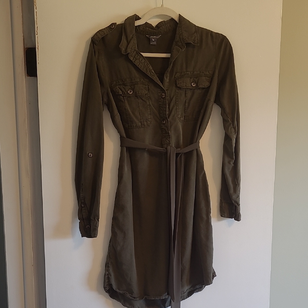 Olive Green Button-Up Shirt Dress